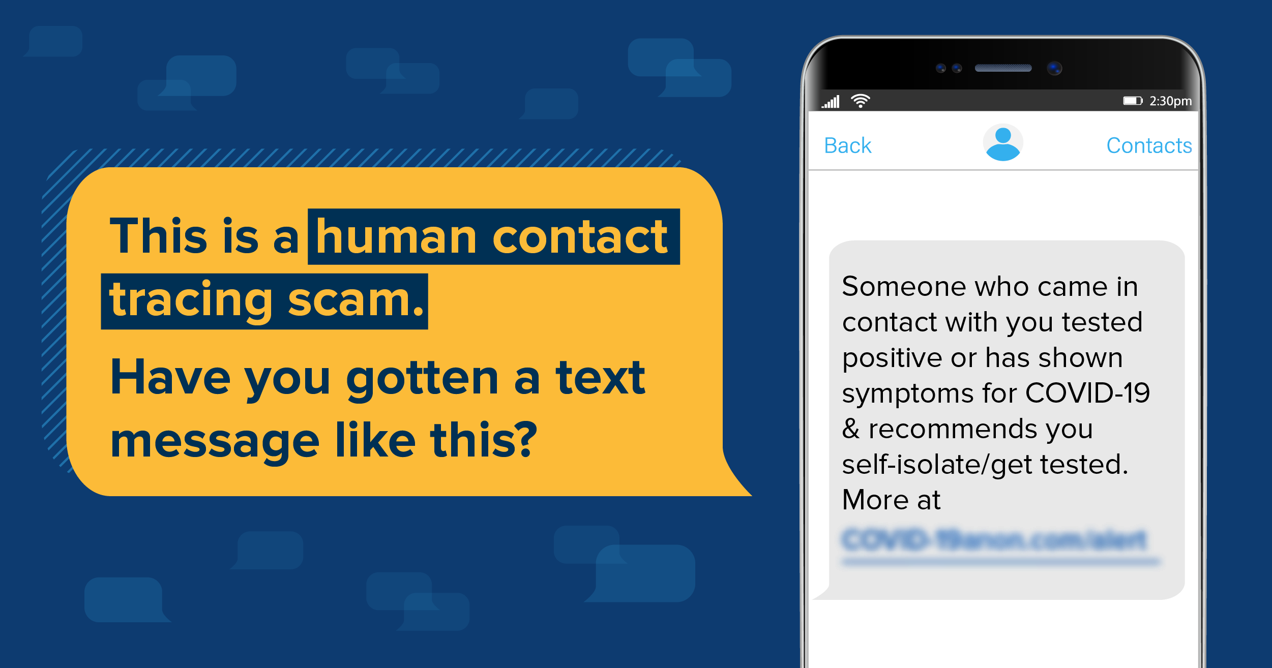 Infographic of a human contact tracing scam.
